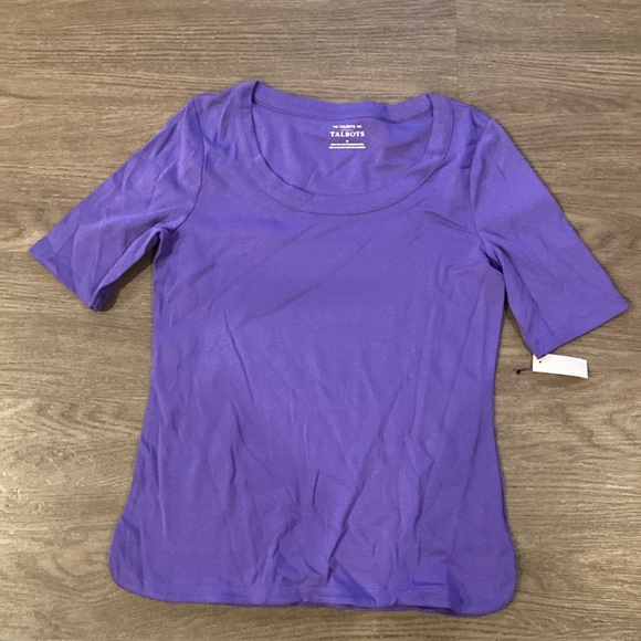 TALBOTS WOMENS SCOOP NECK CURVED HEM TEE - Picture 5 of 6